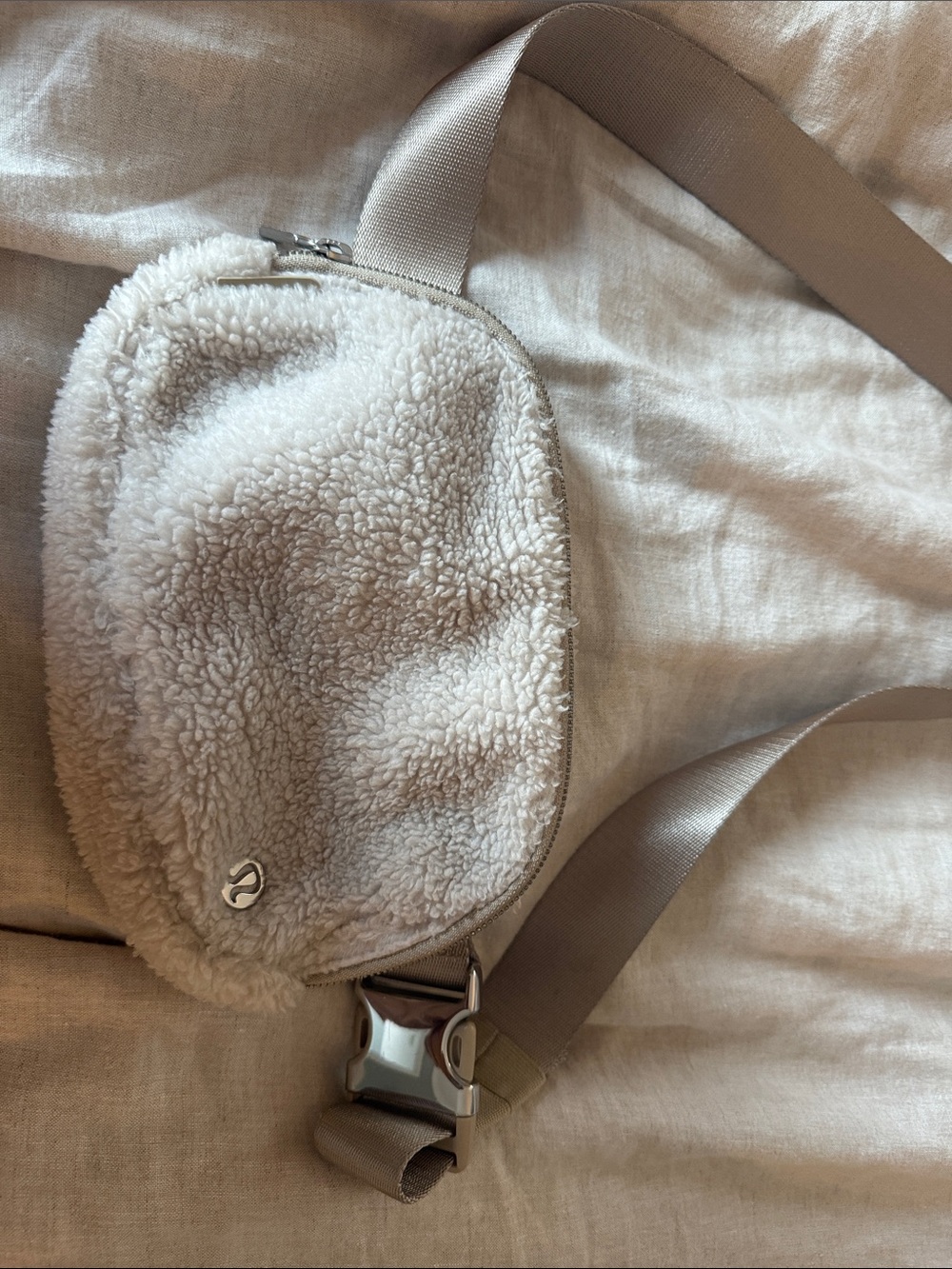 lululemon athletica Cream Shearling Crossbody Belt Bag